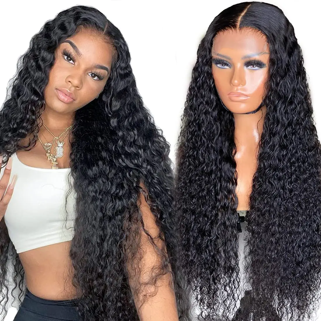 

Jerry curly Wave Lace Front Wig 4x4 Lace Closure Wig transport Lace Frontal Water Curly Human Hair Wigs For Women Human Hair