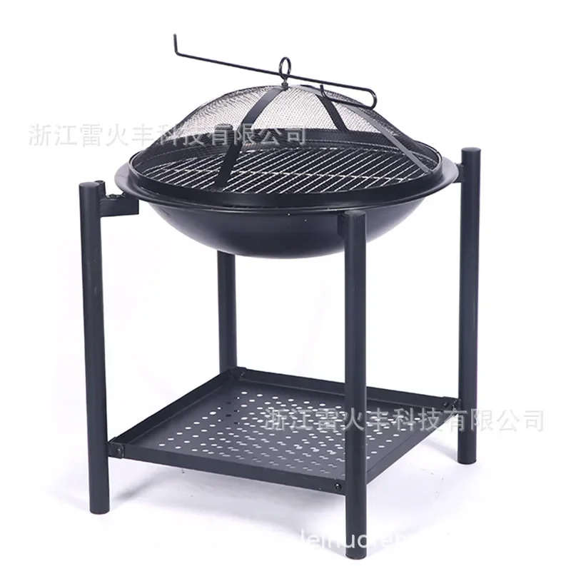 Portable Outdoor Wood Burning Fire Pit with BBQ Grill Dual Purpose Camping Stove Steel Fire Bowl for Patio Garden