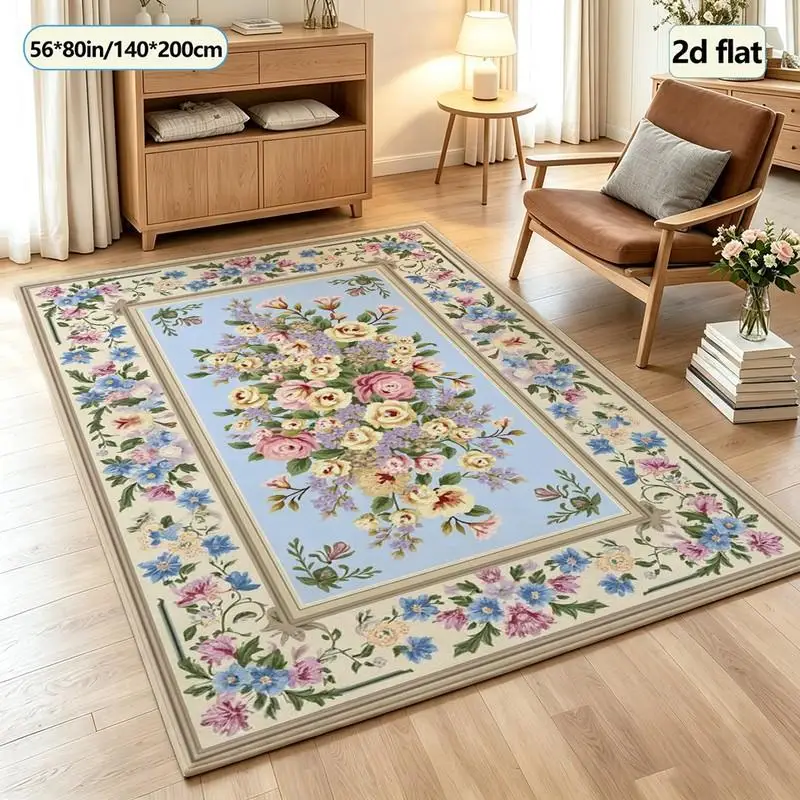Vintage Pastel Floral Bouquet Carpet Flooring, Romantic Country Style Area Rug for Living Room Bedroom Home Decor