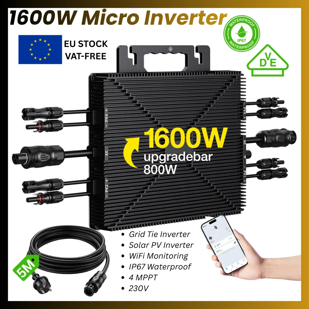 1600 W Grid Tie Solar-Wechselrichter 25–50 VDC mit integriertem WLAN IP67, einfach zu installieren für 230 VAC Home Grid und Solarpanel