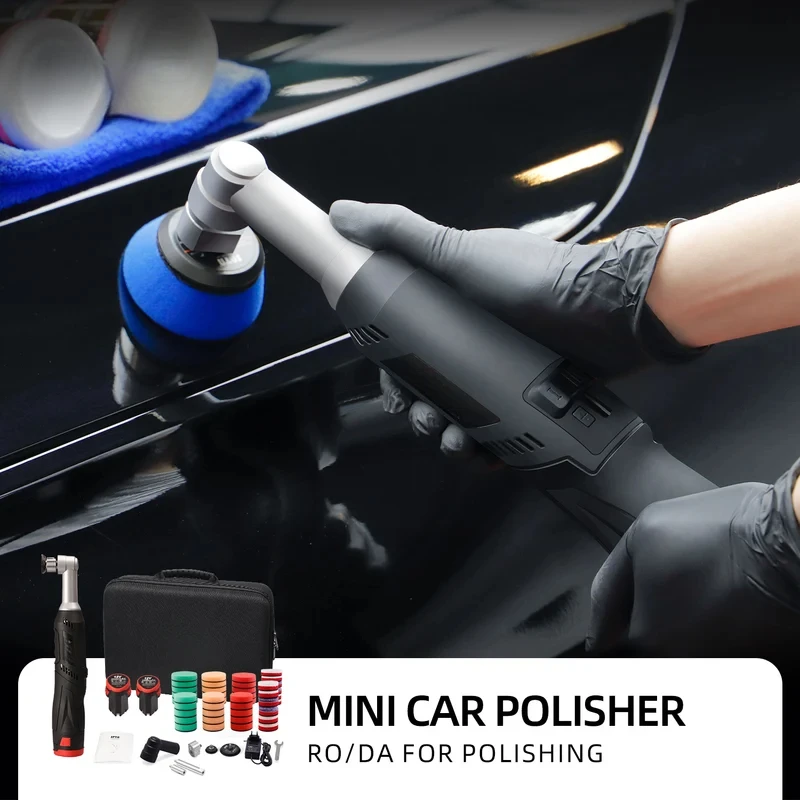 Cordless Car Polisher Machine Set 12V Battery Polishing Wax Adjustable Speed DA Rotary Tool with Detail Sponge Wool Pads