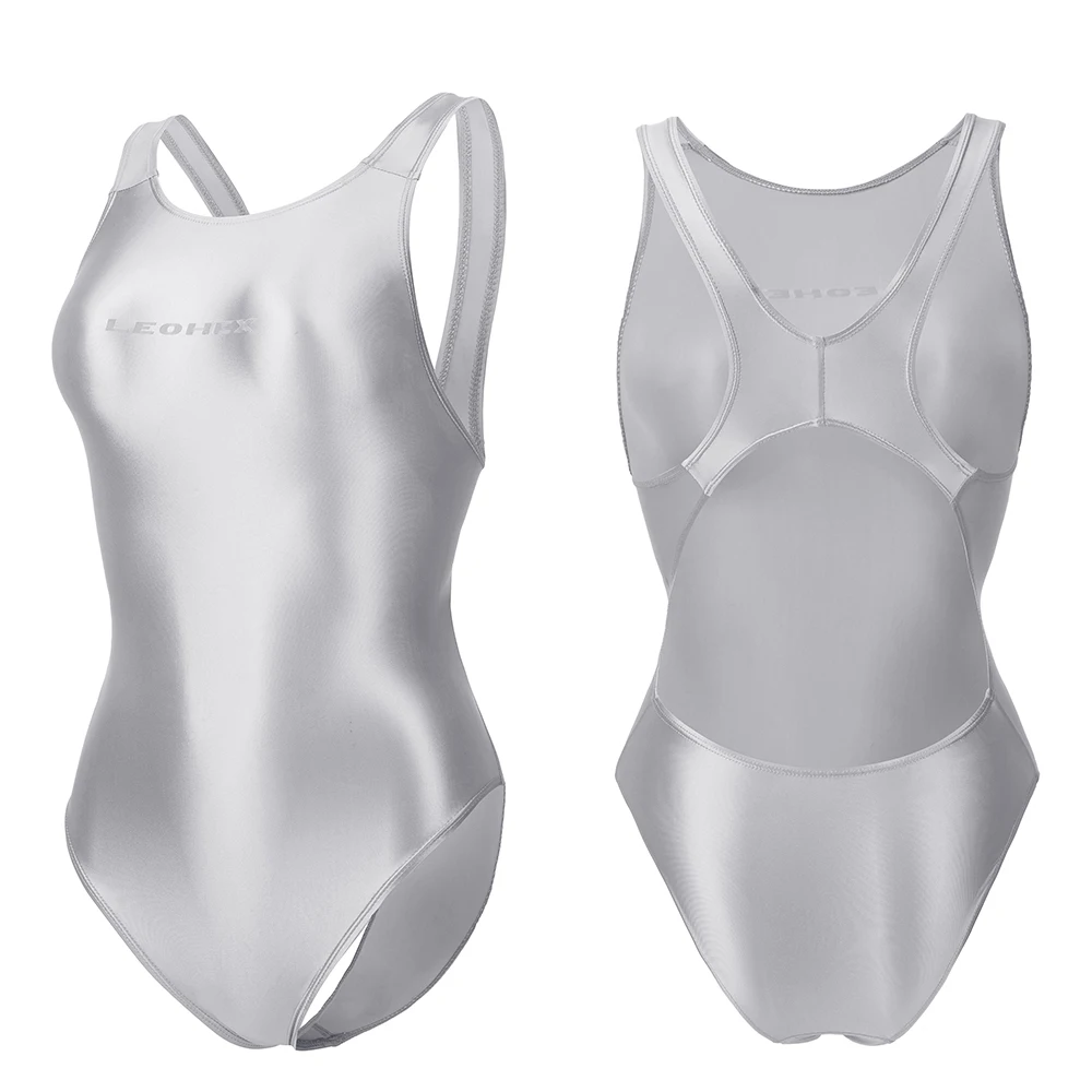 LEOHEX Women Sexy Swimsuit Nylon Spandex Stretch Bathing Swimming Suit One Piece Bodysuit Shiny High Cut Opaque Swimwear image 3