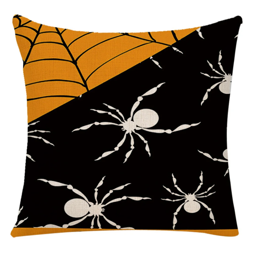 Halloween Spider Pillowcase Black Castle Owl Thanksgiving Square Cushion Cover Jack-o '-Lantern Family Sofa Living Room Decorati