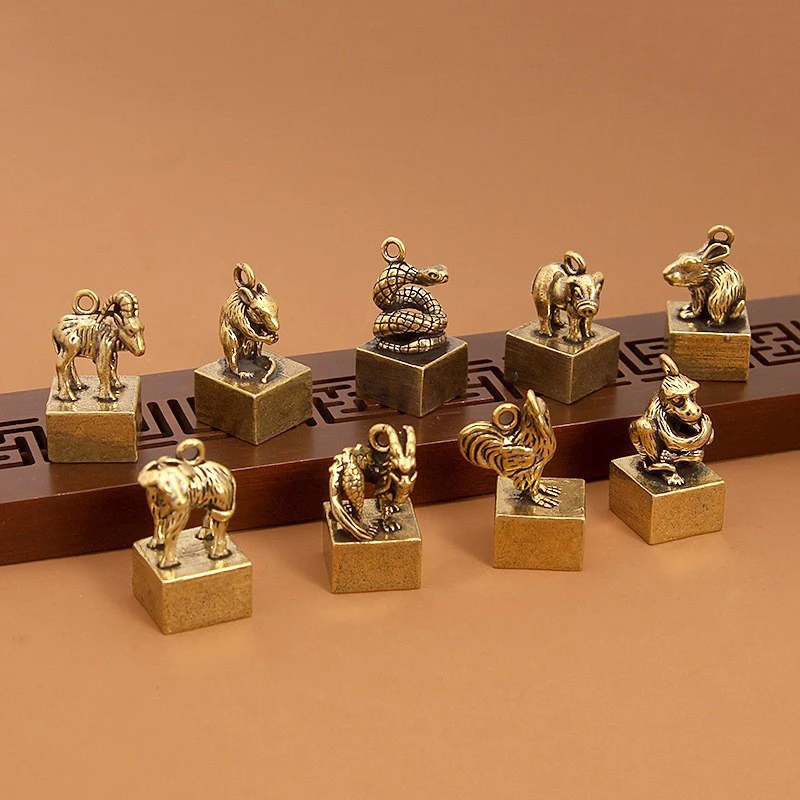 Vintage Brass Chinese Zodiac Seal Ornament Decorations Figurines Miniatures Home Decor Accessories Craft Souvenirs And Gifts