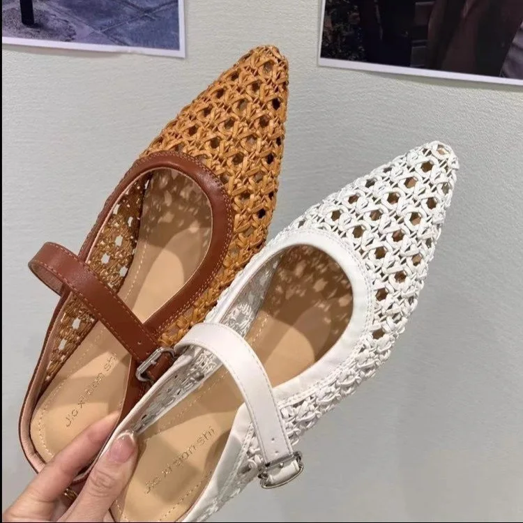 

Summer Women's Slippers 2025 New Fashion Breathable Mesh Ballet Flats Luxury Wedge Heel Pointy High Slippers Women's Shoes