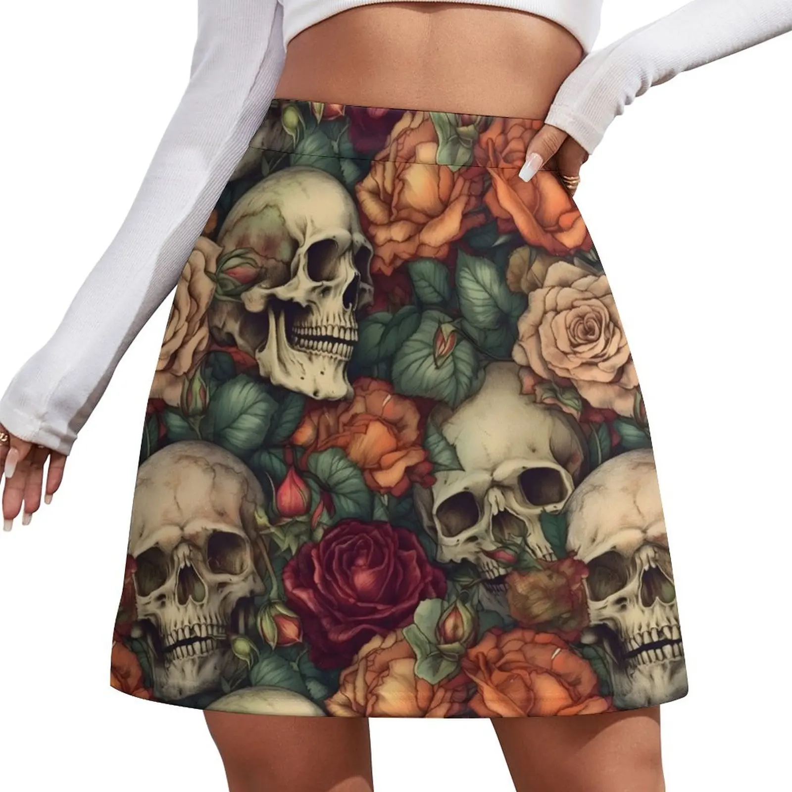 

Skulls and Roses Mini Skirt luxury women's skirt korean style clothes Sexy mini skirt Mini