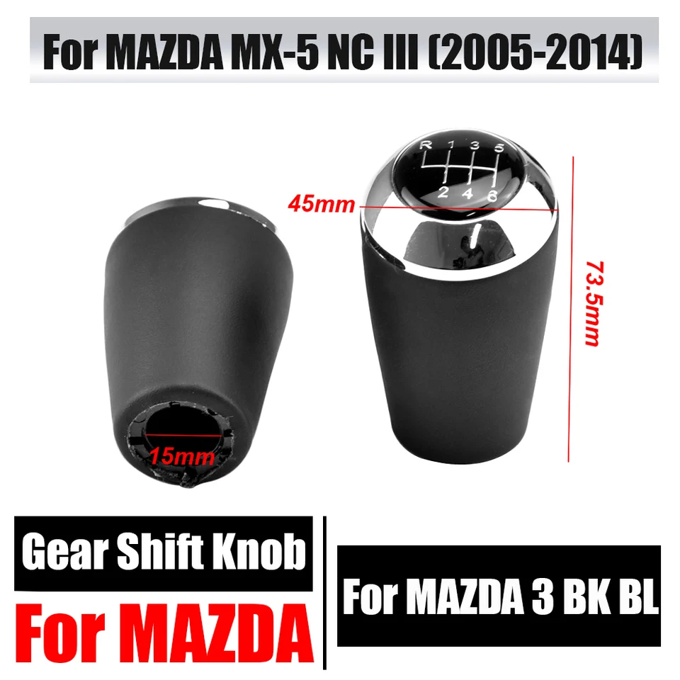 Black Leather Gear Shift Knob for Mazda 3 5/6-Speed