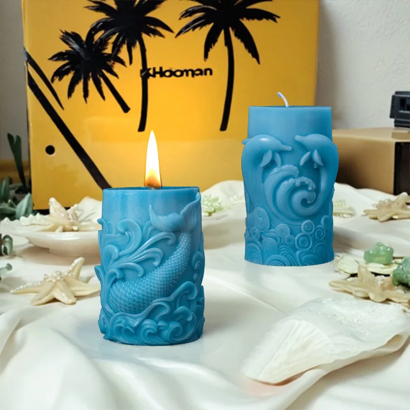 

3D Ocean Sculpture Candle Aroma Silicone Mold Dolphin DIY Home Decor Diffuser Stone Exopy Resin Mold Soap Making Supplies