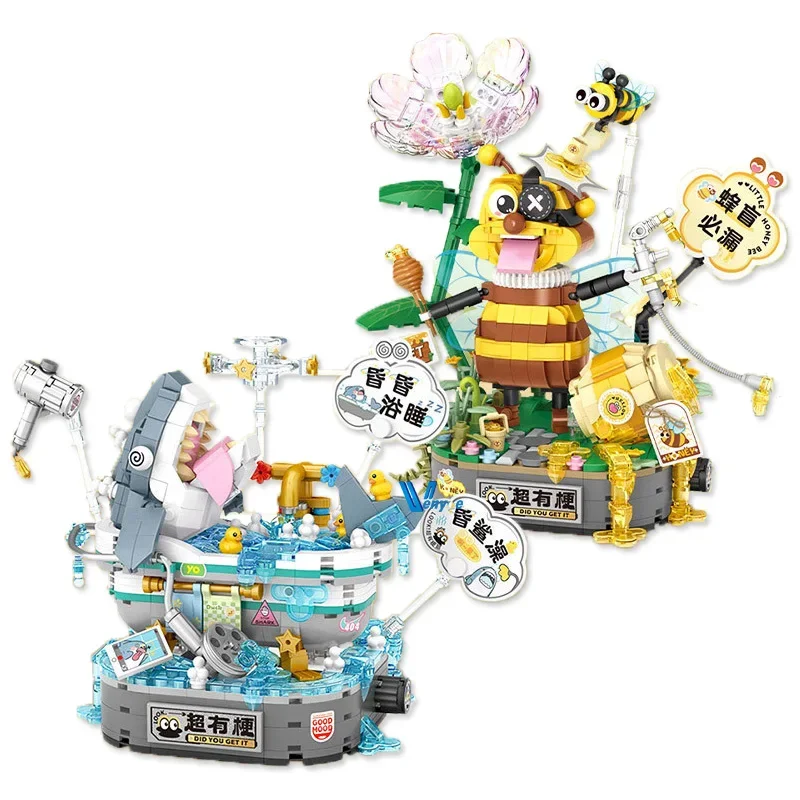 LOZ ตลก Shark Soak Building Blocks การ์ตูน Bee Mini Micro อิฐ Kawaii สัตว์ปริศนารูปของเล่นสําหรับเด็กคริสต์มาสของขวัญ