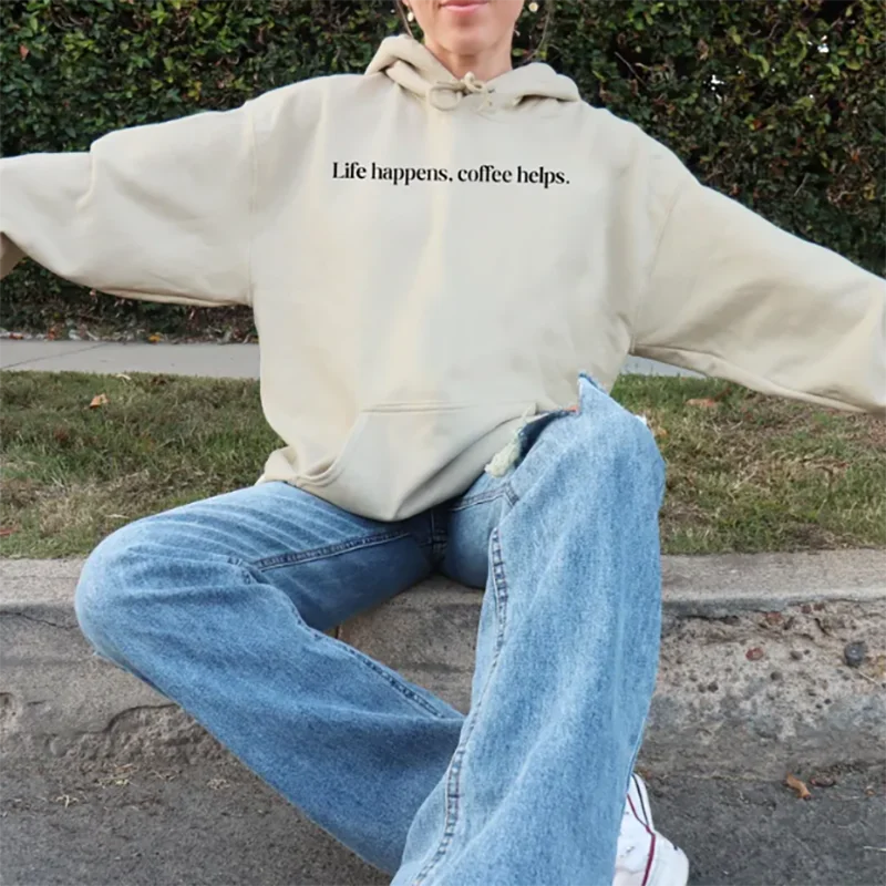 Minimalist Coffee Hoodie Womens Aesthetic Teen Girl Oversized Y2K Preppy Crewneck Sweatshirt Popular Coffee Themed Top