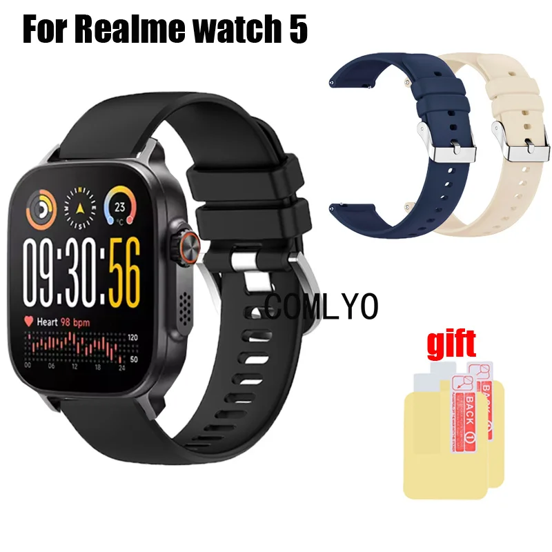 Para Realme watch 5 correa de reloj inteligente correa de silicona suave reloj pulsera mujeres hombres película protectora de pantalla