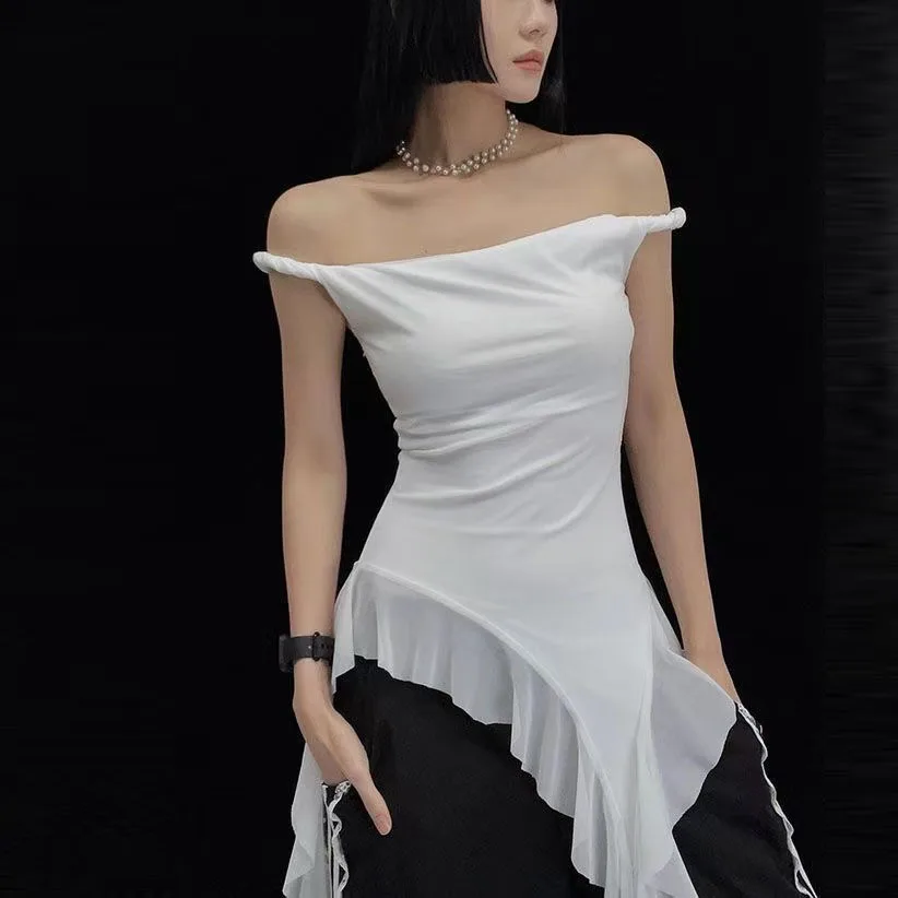 Summer New Solid Color Youth Girl Sweet And Gentle All-Match High Street Trendy Cool Women'S Shoulder Short Tassel Dress