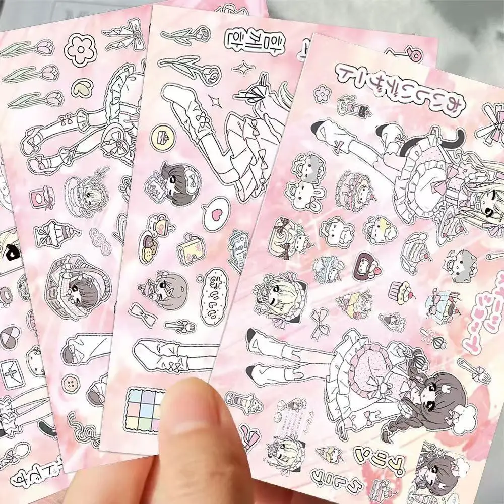 New DIY Pink Sweet Maid Girl Picture Guide Cut Film Stickers Dreamy Pink Sweet Bow Packaging Material Waterproof Stickers Cute