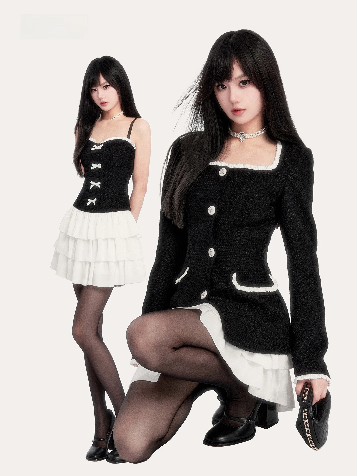 

VO Bla Obsidian Miss Retro Aosphere Small Fraance Sle Coat Dr Set Осенне-зимний комплект с завязкой на талии Thi Tweed