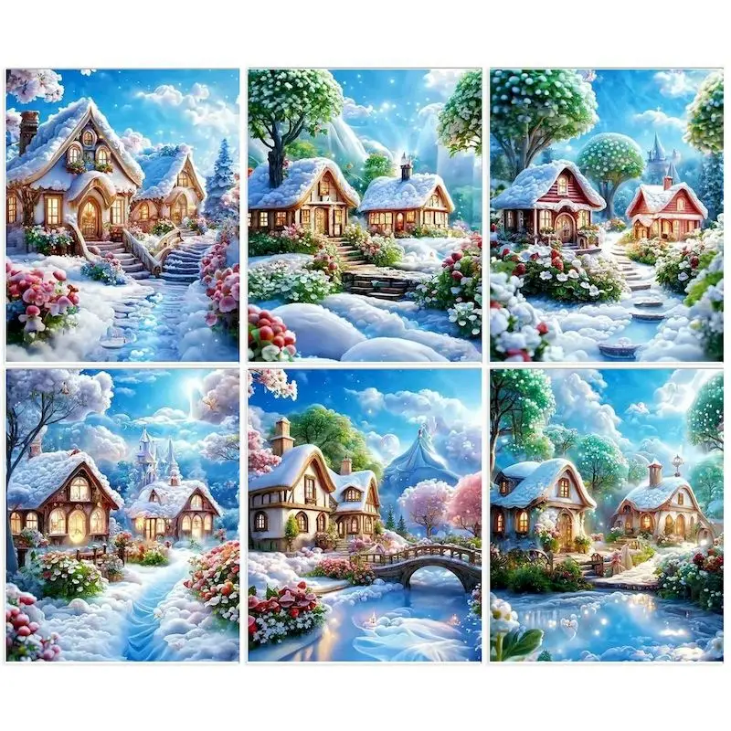

CHENISTORY Acrylic Paint By Number Snow Landscape Hand Painted Paintings Art Winter House DIY Pictures By Numbers Home Decor