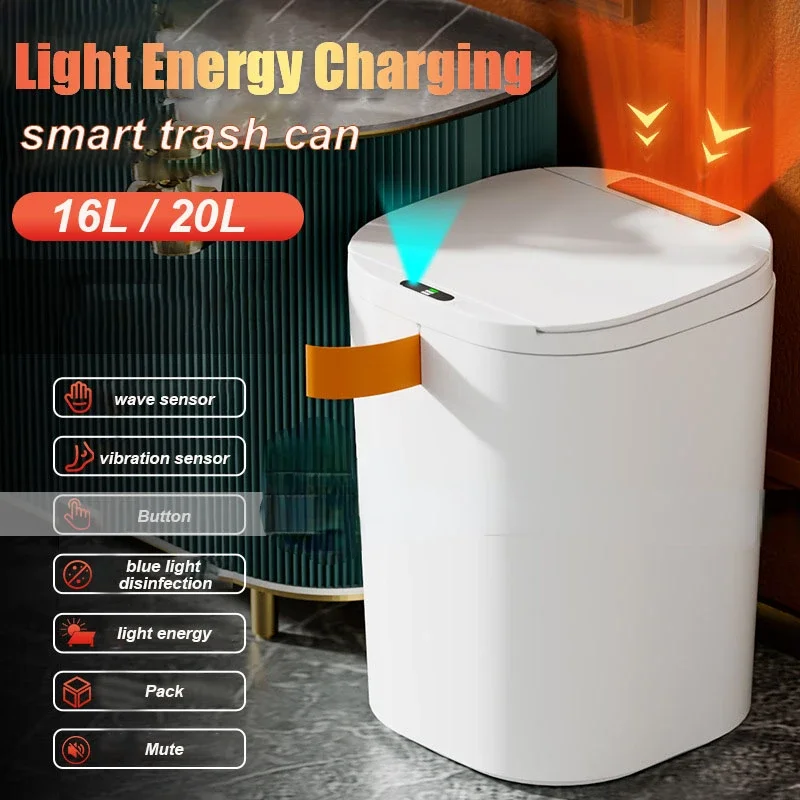 

20L Light Energy Charging Smart Sensor Trash Can with Power Display Large Kitchen Garbage Bin Waterproof Bathroom Wastbasket