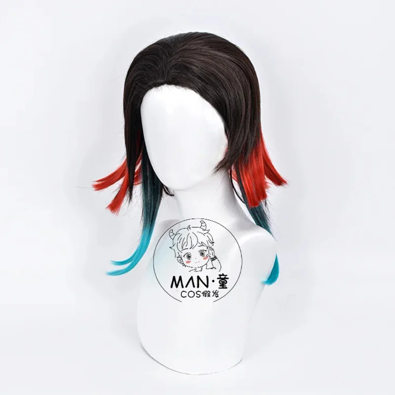 2025 aaa أنيمي Enmu تأثيري أسود أحمر التدرج شعر مستعار قصير مقاومة للحرارة الاصطناعية الشعر هالوين لعب الأدوار حفلة شعر مستعار