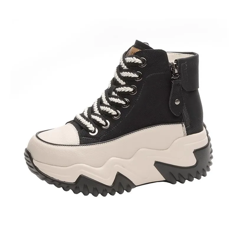 Women The New Platform Sneakers Black Shoes Spring Autumn Genuine Leather Trainers Keep Warm Fashion Boots Winter Booties