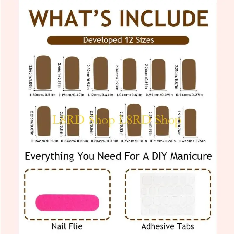 L8RD – ensemble d'ongles longs carrés à pression, 24 pièces, artificiels pour femmes filles, bâton en acrylique pour une