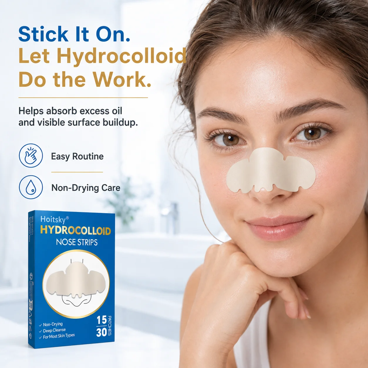 15/30PCS Hydrocolloid Nose Pimple Patches for Face, Full Nose Blemish Cover Strips, Facial Skin Care Patches