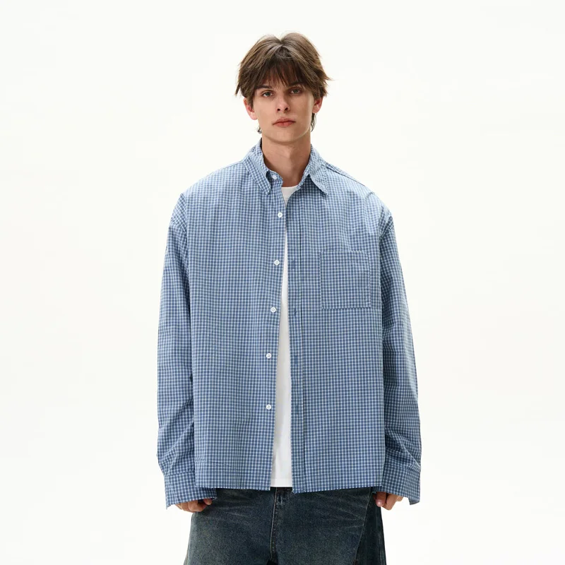 Men Long Sleeve Loose Casual Vintage Washed Plaid Cargo Shirts Cityboy Streetwear Fashion Oversized Shirts Women Blouses