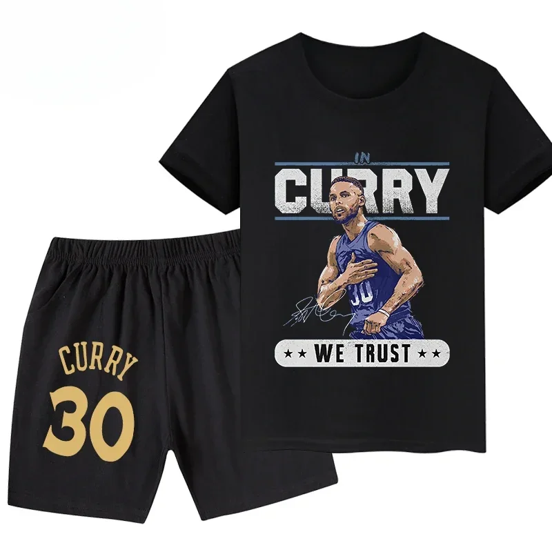Ropa con estampado de Stephen Curry para niños, Camiseta de algodón para niños, pantalones cortos, traje deportivo de manga corta, conjunto de bebé de 2 piezas