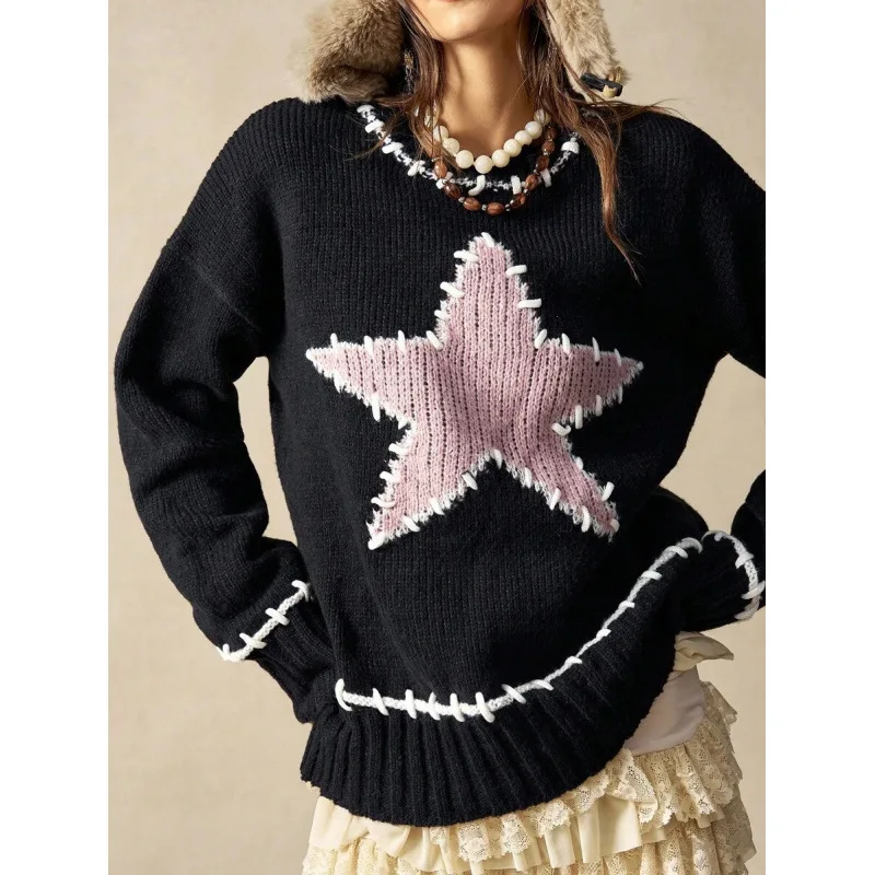 

Women's Star Knit Sweater Fashionable Geometric Pattern Spring Collection Comfortable Fit Casual Wear