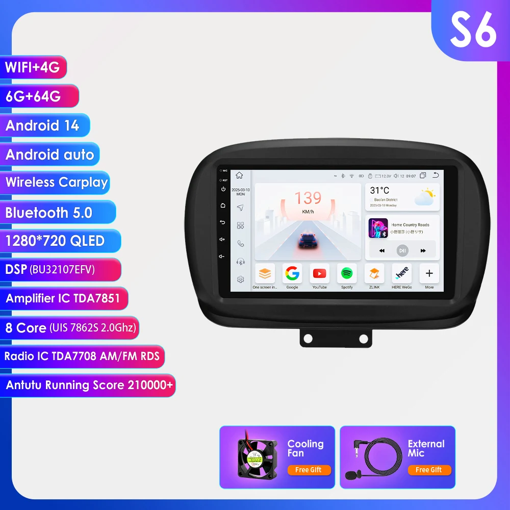 Hizpo voor Fiat 500X 2014 - 2020 Android draadloze CarPlay autoradio intelligente systemen DSP SWC RDS GPS FM BT stereo 360 camera