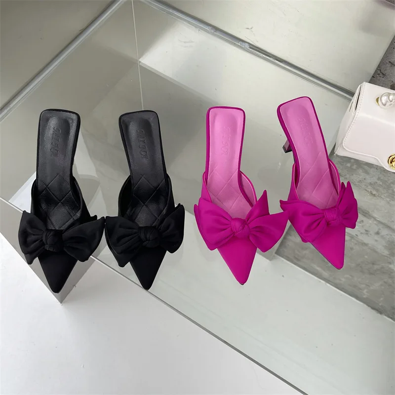 Fashion Sexy Trendy Women Shoe Butterfly Bows Niche Women's High Heels Pointed Tips Simple Sandal Elegant High-end Slipper Pumps