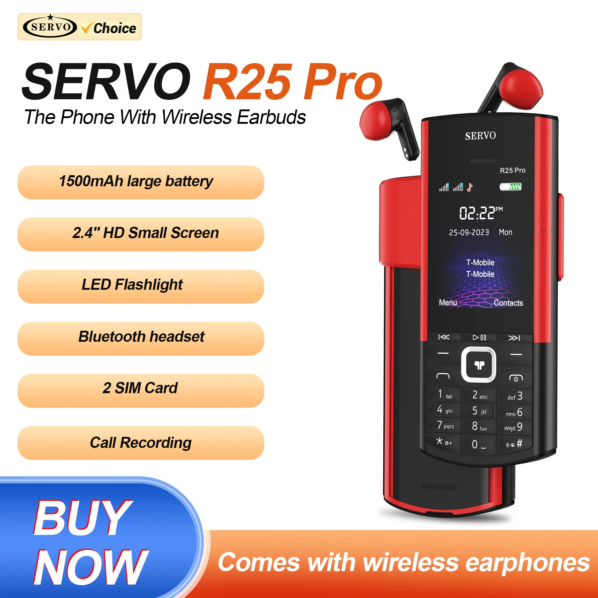 SERVO R25 PRO سماعات بلوتوث الهاتف المحمول بطاقات SIM المزدوجة تسجيل المكالمات سرعة الاتصال الهاتفي راديو FM 2G GSM زر الهواتف المحمولة الاحتياطية #1