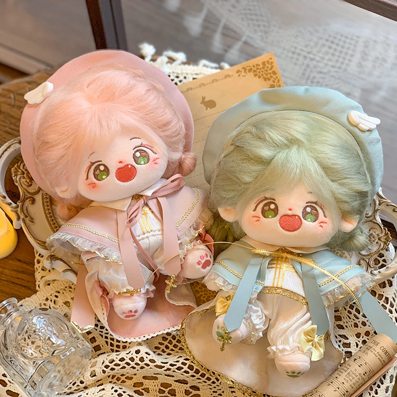 

20cm Plush Doll Clothes Handmade Cute Sweet Beret Pink Blue Sleeveless Top Cloak Pants Casual Set Boy And Girl Birthday Gift