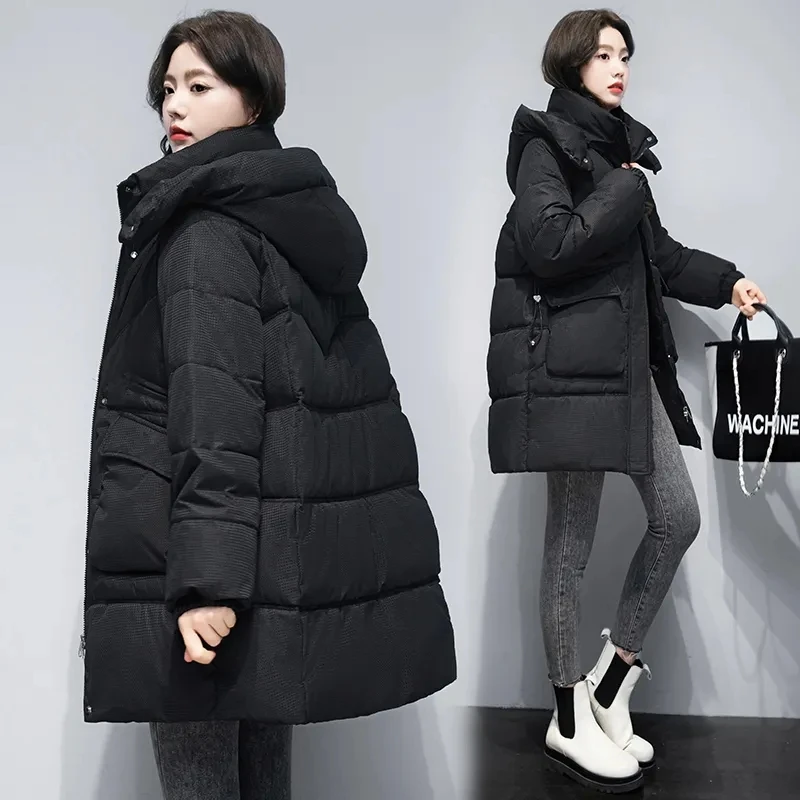 2023 Winter New Down Cotton Coat Women\'s Mid length Cotton Coat Korean Style Thickened Loose Hooded Parka Women\'s Puffer Jacket