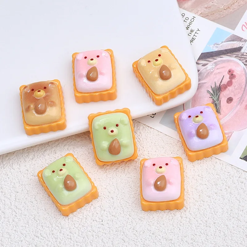 10pcs/lot Kawaii Bear Toast Resin Cabochon Flatbacks Mini Fake Food Scrapbooking For Phone Decoration DIY Dollhouse Accessories