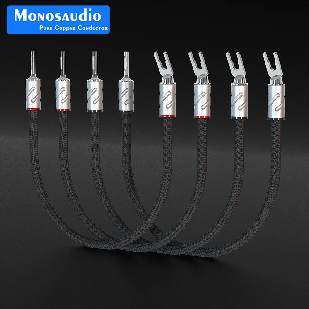 Monosaudio Eclipse series Pure Silver speaker jumper cable hi-end silver bridge wire with Y spade to Y spade connector plug