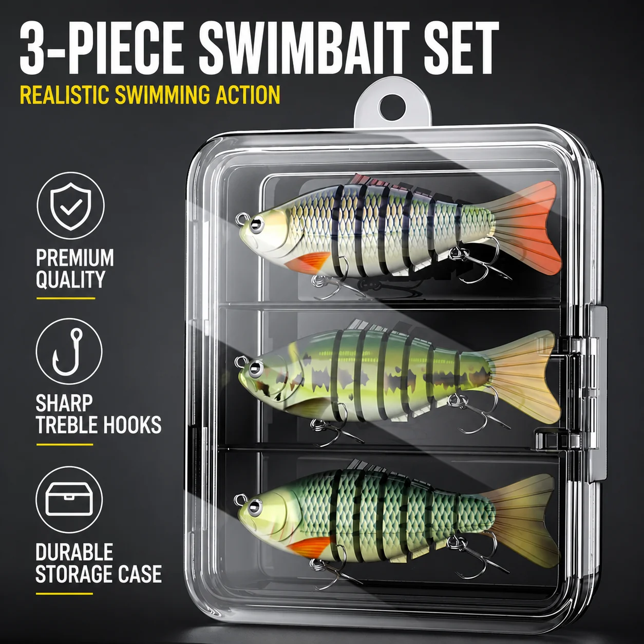 3 Pcs Full Sinking Multi Jointed Swimbaits Bionic Lure S Shaped Swimming Sharp Triangle Hooks Storage Box for Trout