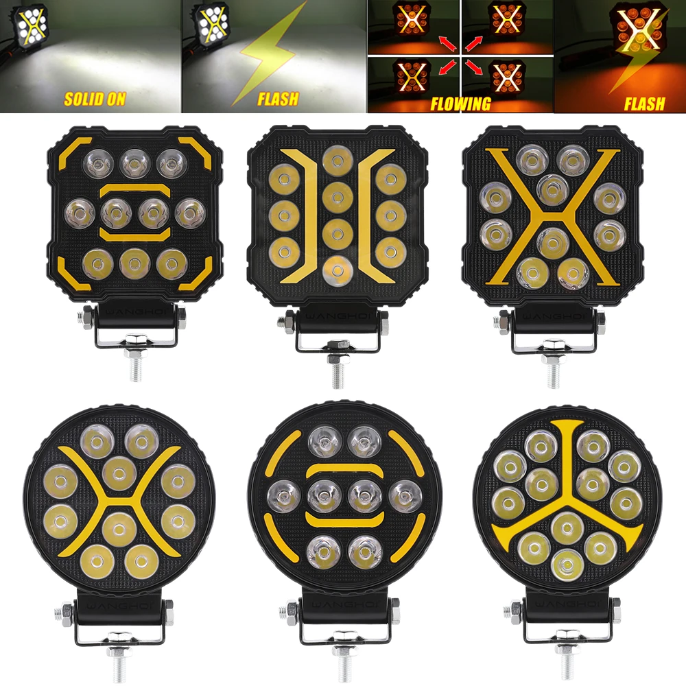 

4.5Inch LED Light Bar White Amber with Flashing Car Offroad 4X4 Fog Lights Pod 12-24V Driving Work Lamp for Truck ATV SUV Auto