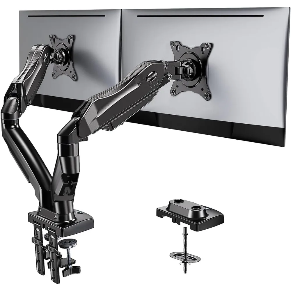 Dual Monitor Stand - Full Adjustable Monitor Desk Mount Swivel Vesa Bracket with C Clamp, Grommet