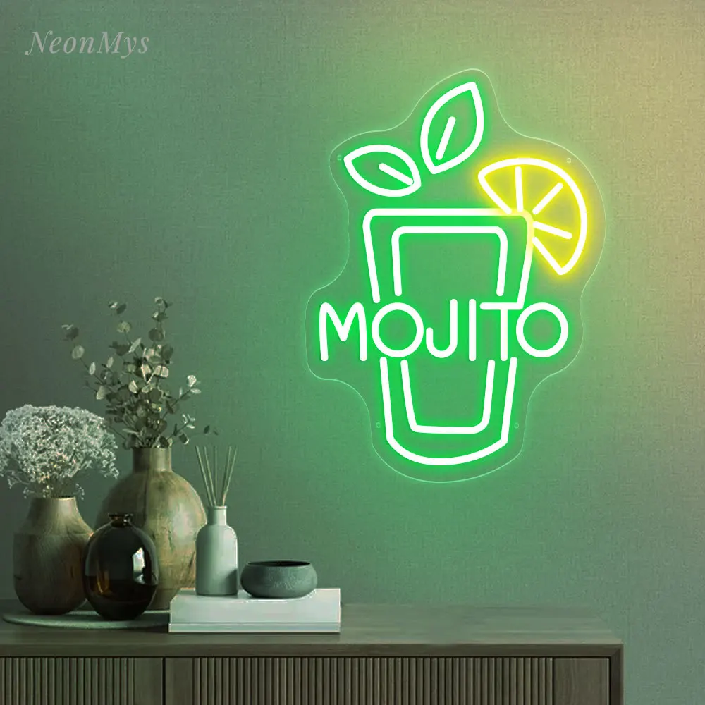 Mojito-Enseigne au néon en verre à vin pour cocktails, enseigne lumineuse à LED, lumières au néon à intensité variable pour bar, club, boutique, hôtel, pub, décoration murale de fête