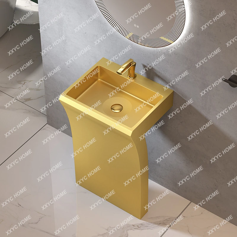 Stainless Steel Column Washbasin Bathroom Pedestal Basin Integrated Floor Art Wash Basin