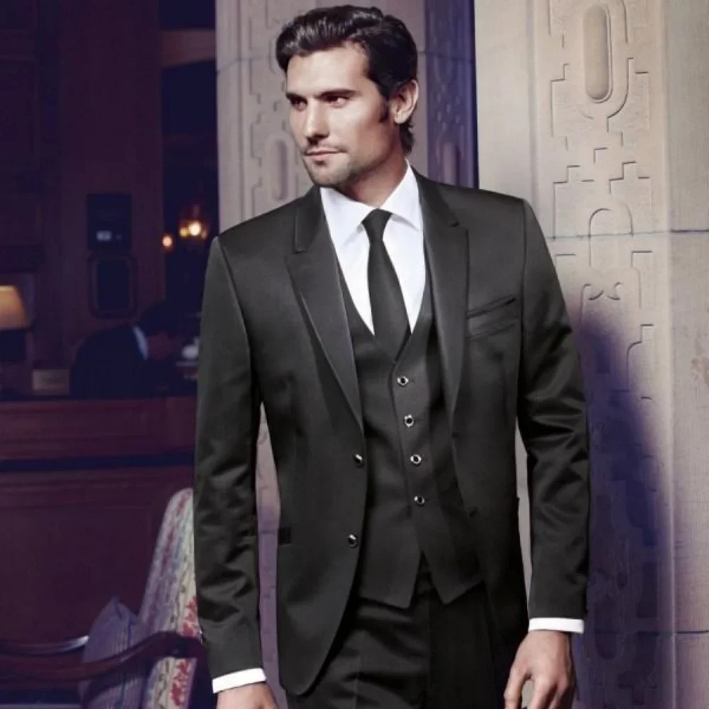 

Suit (Blazer+ Vest + Trousers) Men's Fashionable Gentleman Business British Style Solid-color Banquet Host Casual Wedding Suit