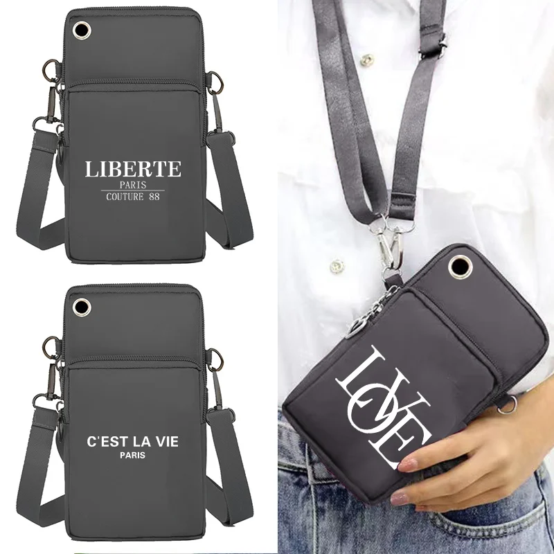 Women Phone Bags Universal IPhone 13 12/samsung A72 Handbags Ladies Purse Clutch Cell Phone Wallet Shoulder Bag Text Print