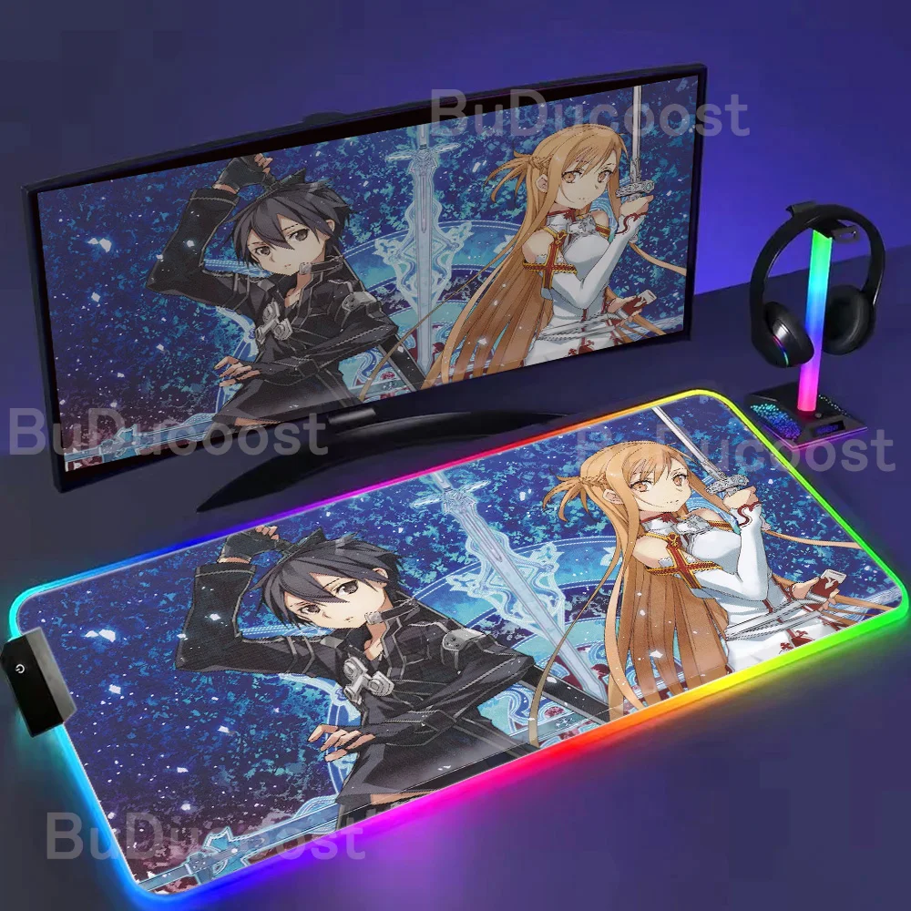 جديد السيف الفن على الانترنت RGB مصباح ليد Led كبير ماوس الوسادة أنيمي لوحة المفاتيح حصيرة مكتبية Kirito XXL غرفة السجاد الألعاب اكسسوارات للعبة #2