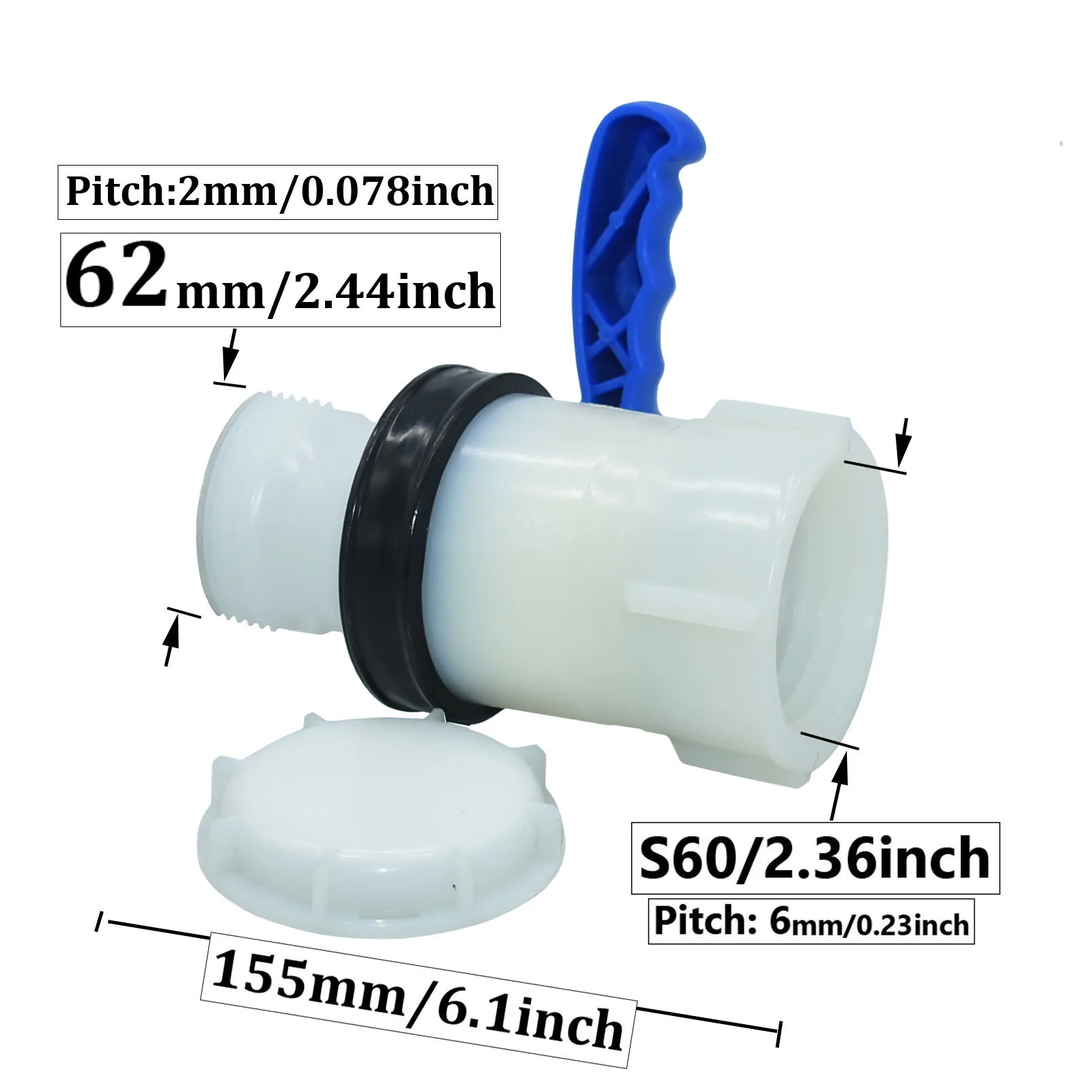 1000L Ton Barrel Valve Fitting 75mm S60 To 62mm 2.44inch IBC Tank Adapter Valve Coupling For Outdoor Rain Bucket