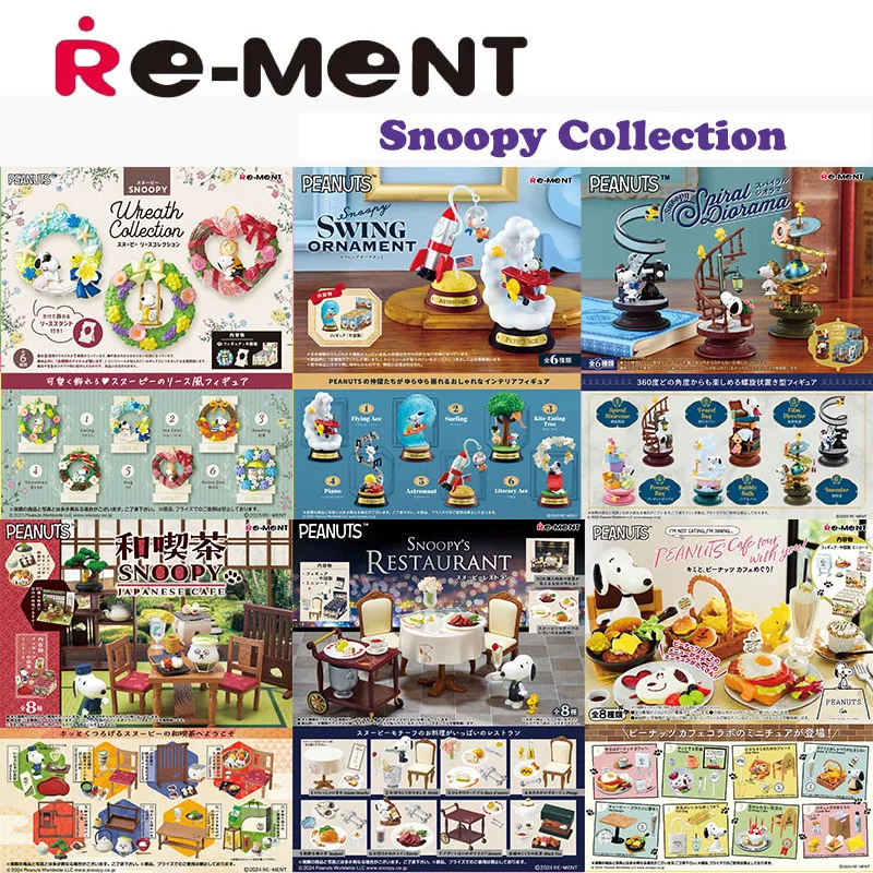 Rement Snoopy Series Collection Miniature Scene Original Kawaii Blind Box Action Figure Adorable Anime Doll Fidgets Toy Gift