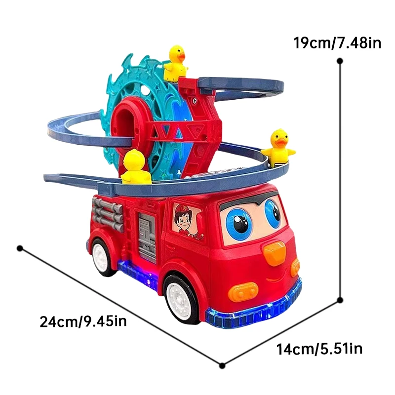 Colorful Sound And Light Rotating Ferris Wheel Track Fire Truck Toy with Duck Stair Climbing Feature Baby's Favorite Holiday Gif