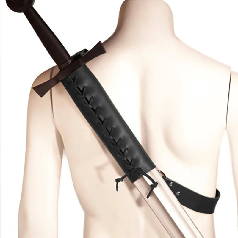 ยุคกลางดาบไหล่กลับ Sheath Scabbard กบผู้ถือ Warrior Knight ชุดคอสเพลย์ผู้หญิงหนังสายคล้องคอ Rapier Holster