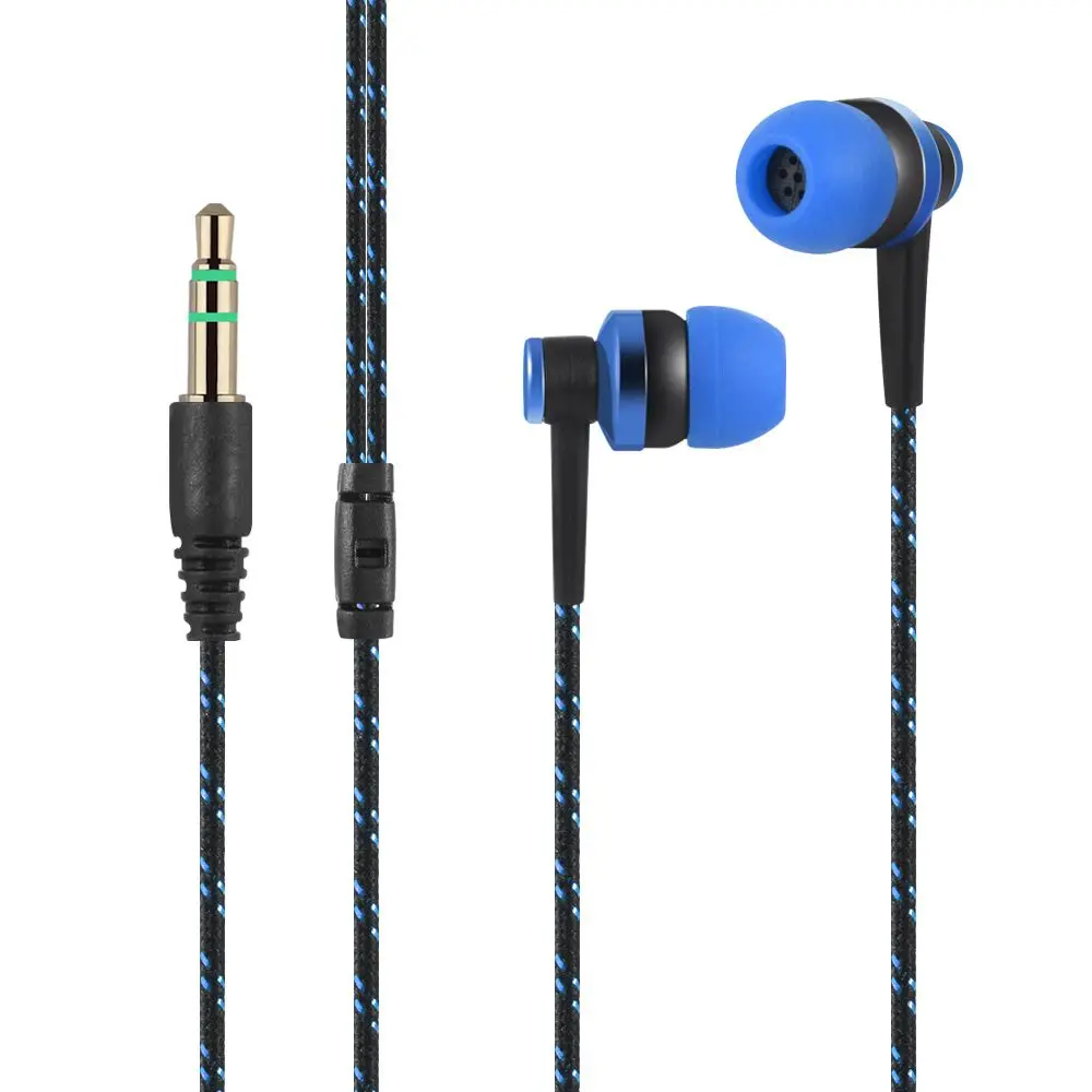 3.5mm Wired In-ear Stereo Earphone  Nylon Weave Earphone Cable Headset For Smartphone Laptop