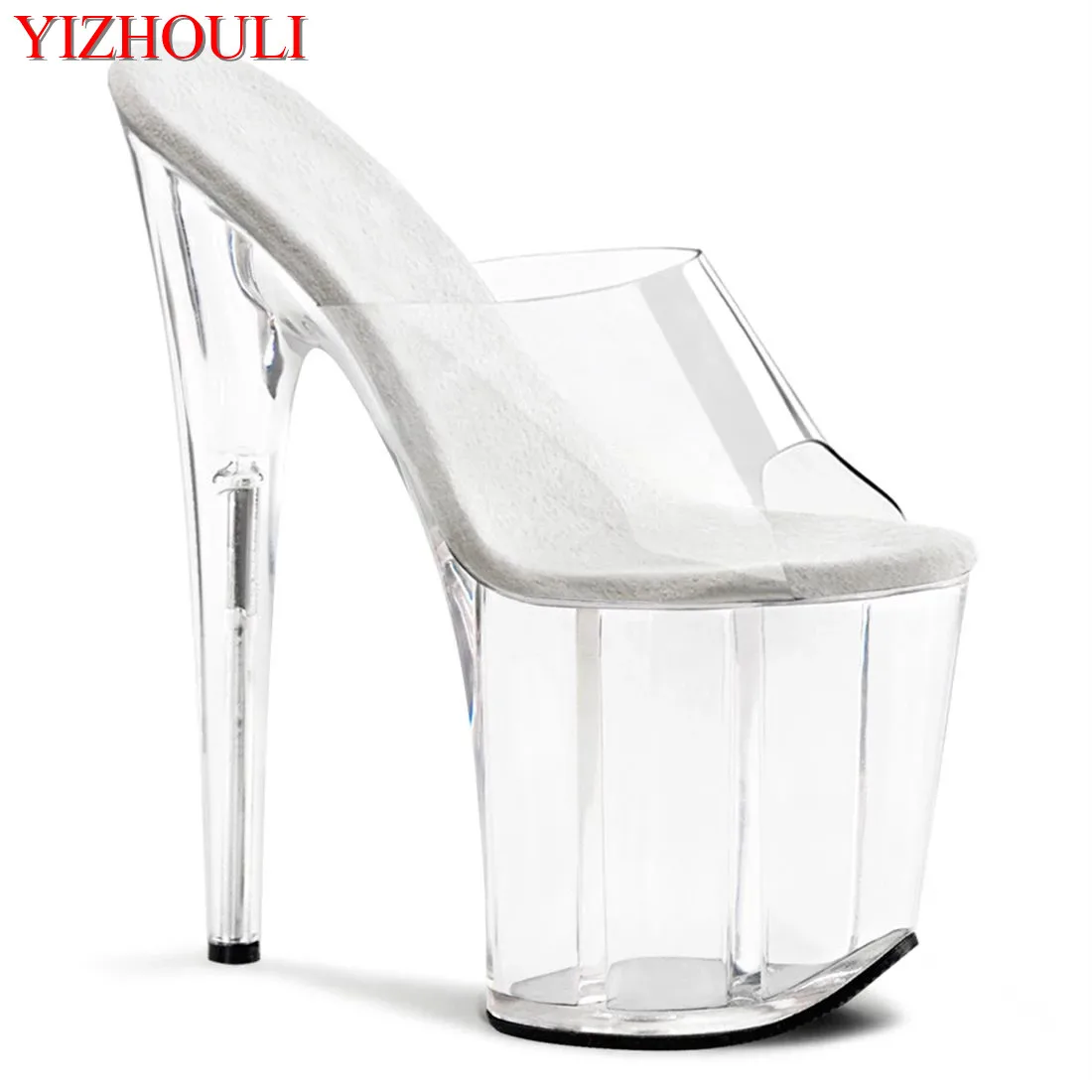 

Transparent uppers crystal soles 20cm high heels slippers, model banquet stage performance using 8 inch sexy party dance shoes