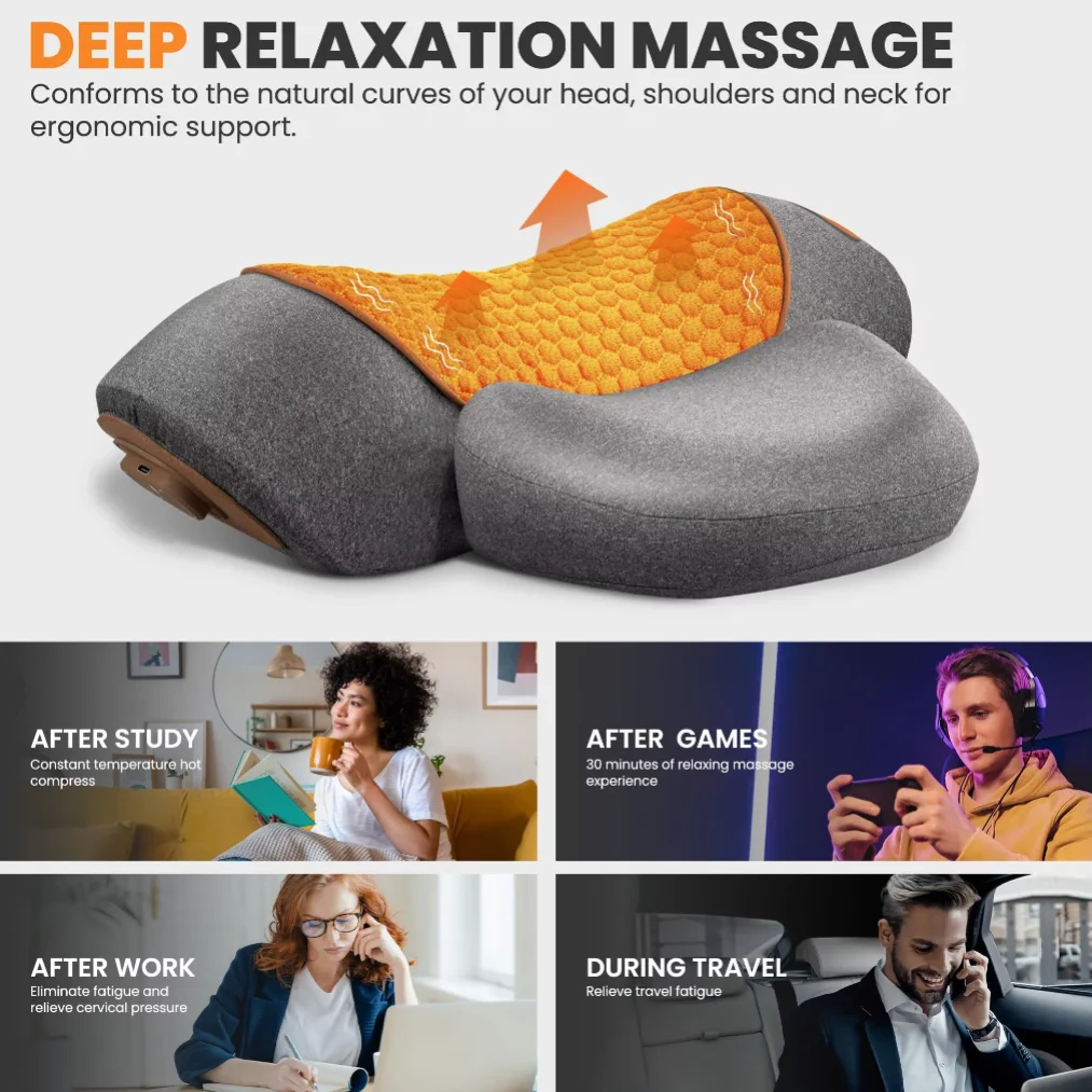 Electric Neck Massager Cervical Pillow Hot Compress Neck Stretch Heating Vibration Neck Shoulder Massage Pillow Back Traction - view 5