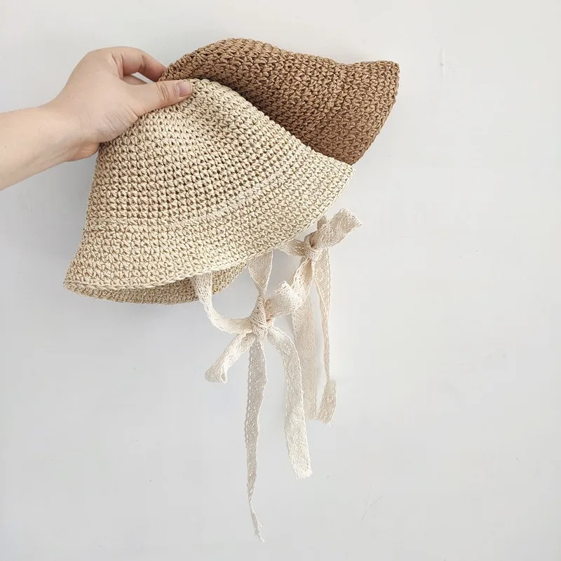 Chapeau d'été en dentelle pour bébé fille, casquette de plage pour enfants, style princesse ander, avec nœud en paille, 1 pièce